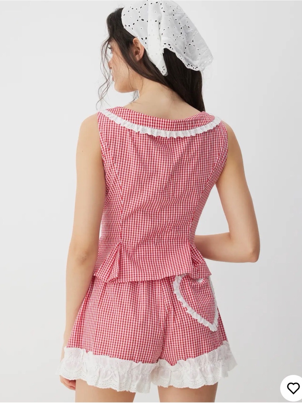 Cider Red Gingham Lace-Trim Sleeveless Camisole Top